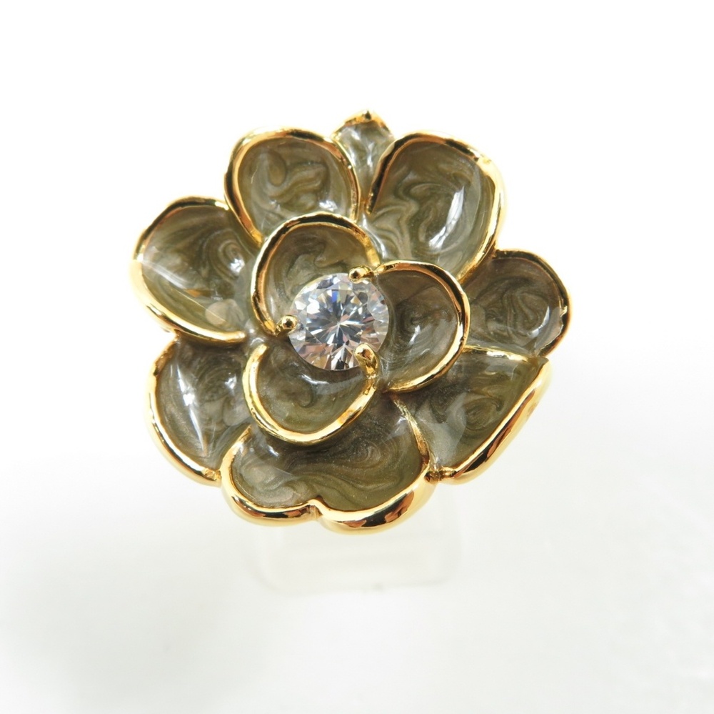 Gold Flower Ring with Center CZ Diamond
